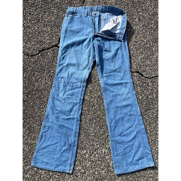 Vintage 70s Orange Tab Levi’s 33x34 Flared Fashion bell bottom talon jeans denim - Picture 1 of 7